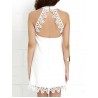 Trendy Lace Trim Halter Women's White Dress
