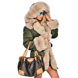 Women Warm Comfortable Fur Collar Hooded Parka