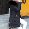 Women Winter Printed Long Coat with Large Wool Collar