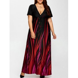 Plus Size Printed Empire Waist Maxi Formal A Line Party Dress