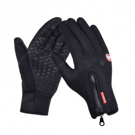 Winter Waterproof Windproof Touch Screen Silicone Anti-skid Zipper Fleece Warm Gloves