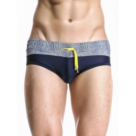 Stylish Color Block Spliced Drawstring Waistband Swimming Briefs For Men