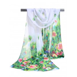 Unique Peacock Feathers Pattern Soft Chiffon Scarf