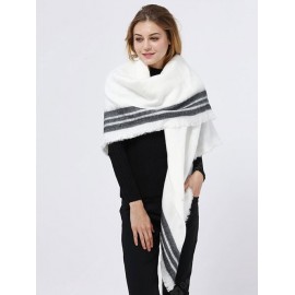 Winter Stripe Pattern Fringed Shawl Wrap Pashmina