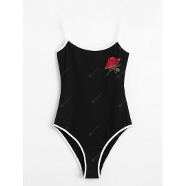 Rose Embroidered Patches Contrasting Bodysuit