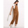 Women's Strap Button Cropped Solid Color Pocket Casual Jumpsuit