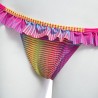 Sexy Strapless Bra Low Waist Striped Flounced Lace-Up Bikini Set for Women