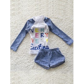 Stylish Girl's Letter Print Long Sleeve T-Shirt + Boxers Two-Piece Swimsuit