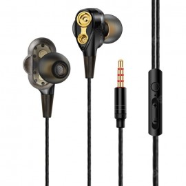 Quad-core Double Moving Ring Metal Super Bass Headphones In-ear Line Control Music HIFIi Headphones
