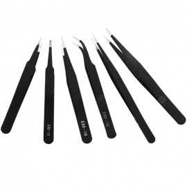 Stainless-steel Anti-static Black Tweezers 6PCS