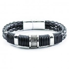 Retro Fashion Personality Double Woven Leather Bracelet Stainless Steel Magnet Buckle Bracelet