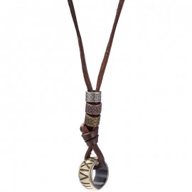 Vintage Alloy Pendant Leather Rope Necklace Male And Female Fashion Wild Long Leather Rope Sweater Chain