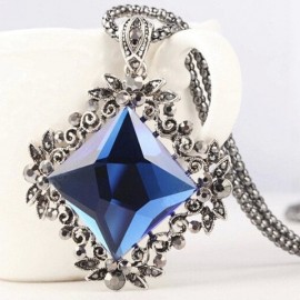Rhombus Faux Crystal Pendant Sweater Chain