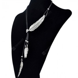 Vintage Faux Leather Rhinestone Leaf Sweater Chain Jewelry For Women