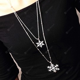 Stylish Layered Cut Out Rhinestone Snowflake Charm Sweater Chain For Women