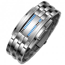REEBONZ Water Resistant Men Date Binary Digital LED Bracelet Watch Rectangle Dial Sports Couple Watch