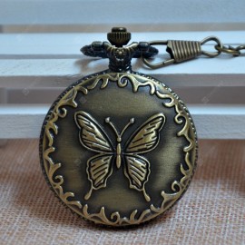 Retro Bronze Butterfly Quartz Pocket Watch