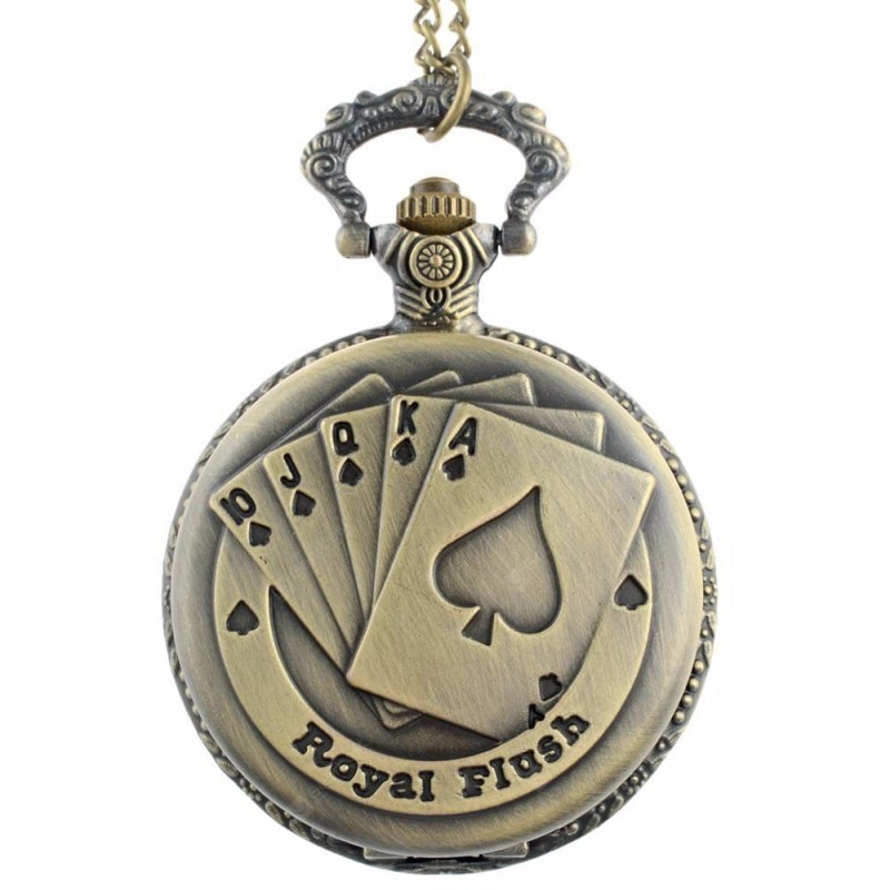 REEBONZ Steampunk Vintage Playing Cards Hollow Quartz Pocket Watch Necklace Pendant23
