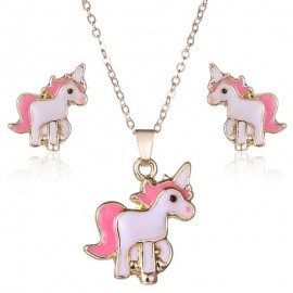 Pink Unicorn Necklace Earrings
