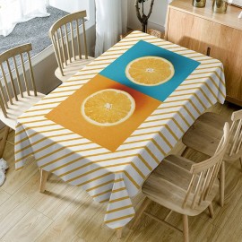 Orange Striped Print Waterproof Dining Table Cloth