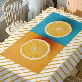 Orange Striped Print Waterproof Dining Table Cloth