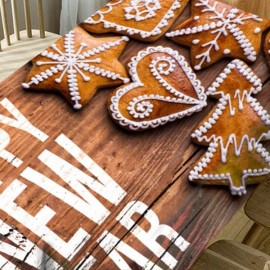 Wood Grain Christmas Ornaments Biscuit Print Waterproof Table Cloth