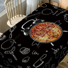 Pizza Clock Print Fabric Waterproof Table Cover