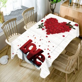 Valentine's Day Rose Petals Heart Love Patterned Waterproof Table Cloth