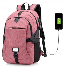 Men Travel Casual Canvas Backpack with USB Charge Port