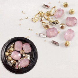 1 Box Decorative Big Tetragonum Pink Jewel Pearl Accessories Mixed Style  Nail Art Decoration 80PCS