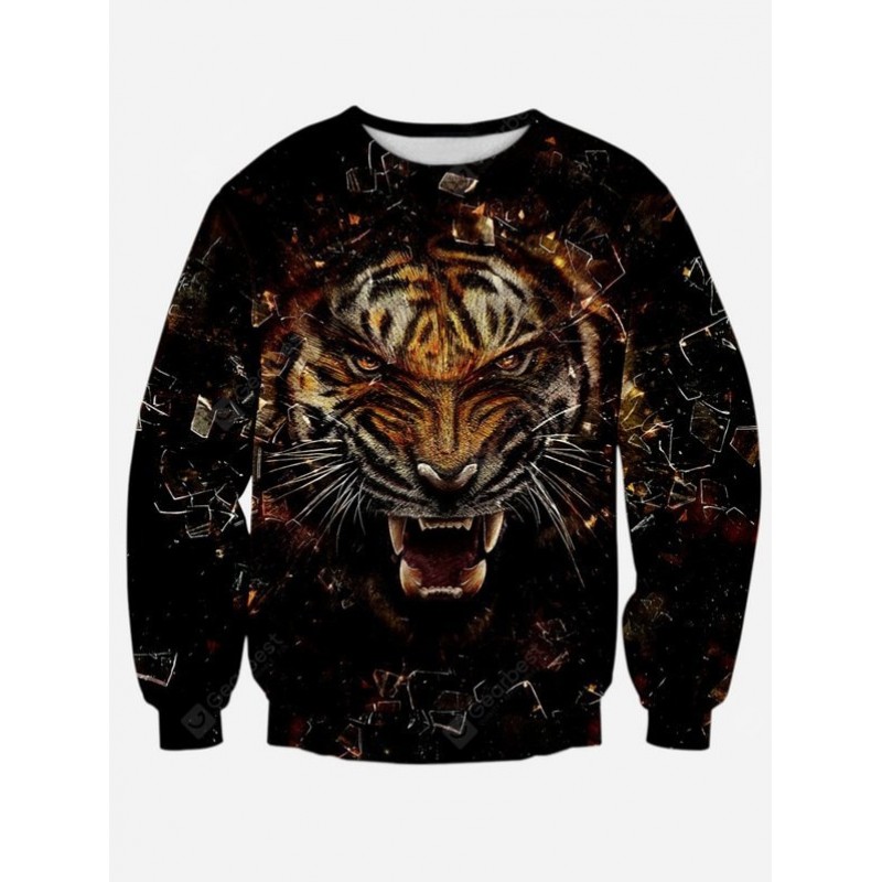 Round Neck Long Sleeve 3D Tiger Print Sweatshirt
