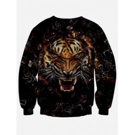 Round Neck Long Sleeve 3D Tiger Print Sweatshirt