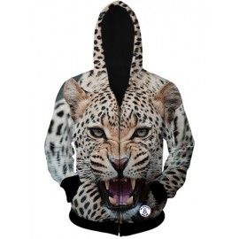 Stylish Fitted Hooded 3D Leopard Head Pattern Long Sleeve Cotton Blend Hoodie For Men