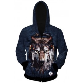 Trendy Slimming Hooded 3D Wolf Head Pattern Long Sleeve Cotton Blend Hoodie For Men
