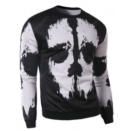 Trendy Round Neck 3D Abstract Print Slimming Long Sleeve Cotton Blend Black and White Sweatshirt For Men