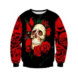 Rose Skull 3D Print Long Sleeve Crew Neck Sweatshirt