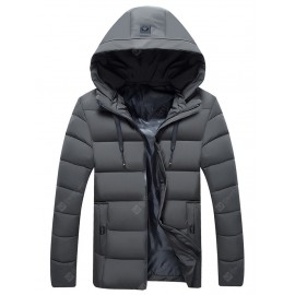 Warm Cotton Clothing Loose Hooded Jacket Casual Men Solid Color Coat