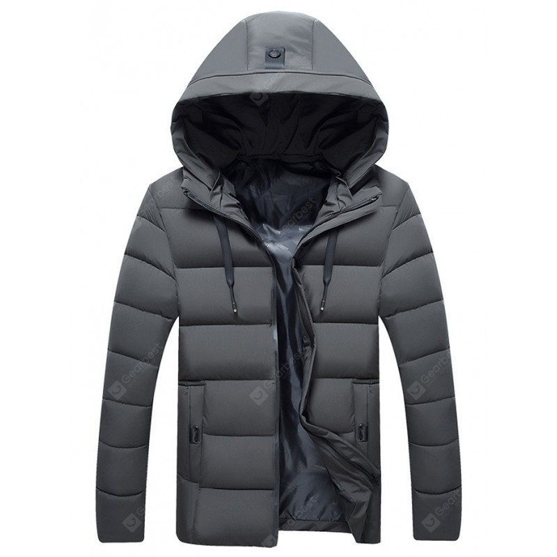 Warm Cotton Clothing Loose Hooded Jacket Casual Men Solid Color Coat