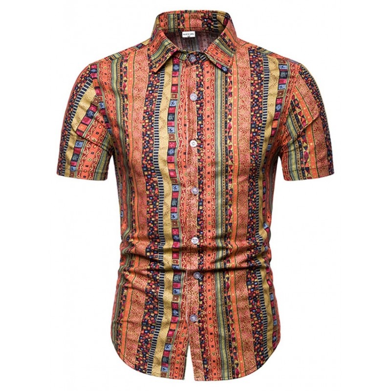 TC31 Male Ethnic Style Printed Shirt Stylish Leisure Design
