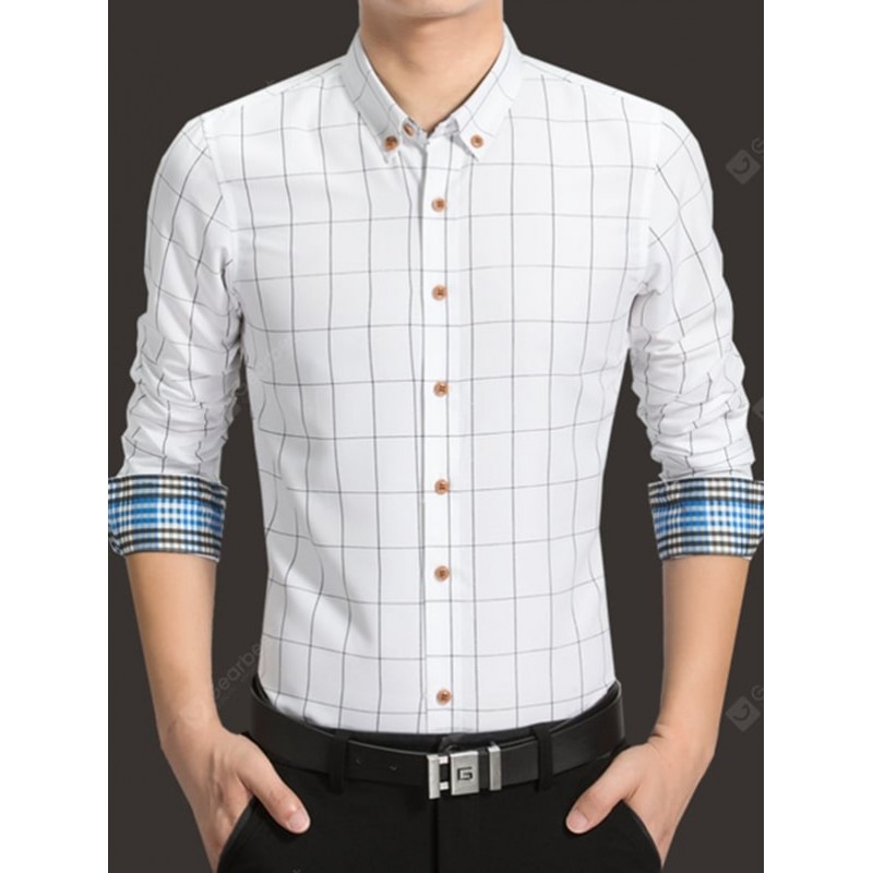 Slim Business Plaid Long Sleeve Shirt for Men
