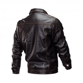 Winter Men's Casual Pu Leather Multi-Pocket Turn-Down Leather Jacket