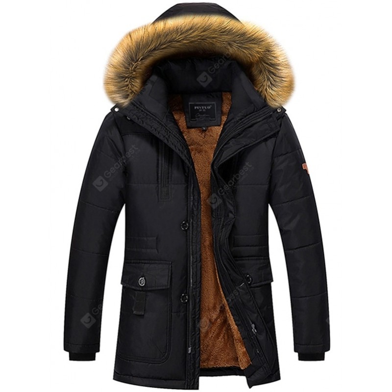 Winter Cotton Men's Long Suit Down Coat Plus Velvet Thickening Parka