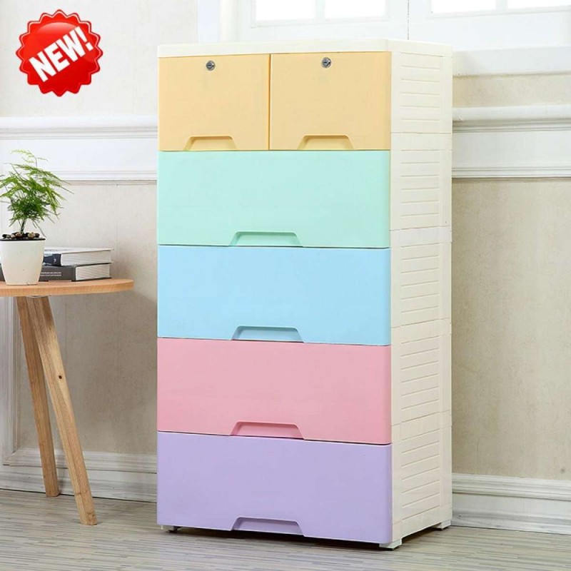 Double Lock 5 Layer (Ice Cream Color) Drawer Cabinet 58X40X112 CM Storage Lockers  (Not Specified)