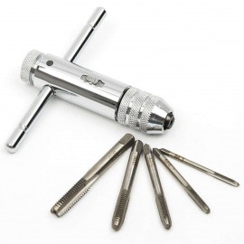 Adjustable M3-M8 Steel T-Handle Ratchet Wrench Tapping Threading Tool with Sliver Hand Screw Tap