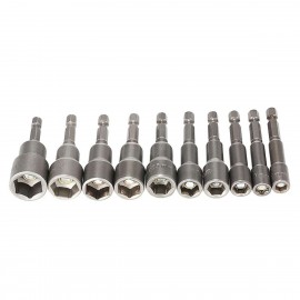 10pcs 6-15mm Pneumatic Strong Power Magnetic Nut Driver Drill Bits Set 65mm 1/4" Hex Shank Metric Socket Wrench Screw