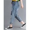 Embroidered Patchwork Drawstring Waist Ripped Jeans