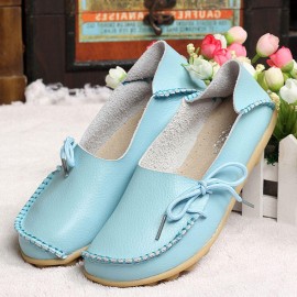 US Size 5-13 New Women Soft Comfortable Lace-Up Flat Loafers Breathable Casual Leather Flats Shoes