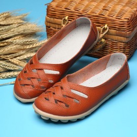 Large Size Hollow Out Leather Loafers Moccasin Casual Flats