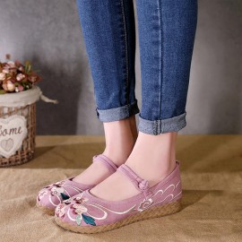 Women Casual Embroidery Lace Up Flower Flat Loafers