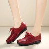 Large Size Pure Color Soft Leather Lace Up Round Toe Flat Loafer Shoes